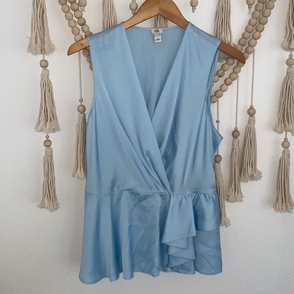 River Island drapey satin sleeveless top in light blue sexy ruffle shirt size 14 - Picture 10 of 16